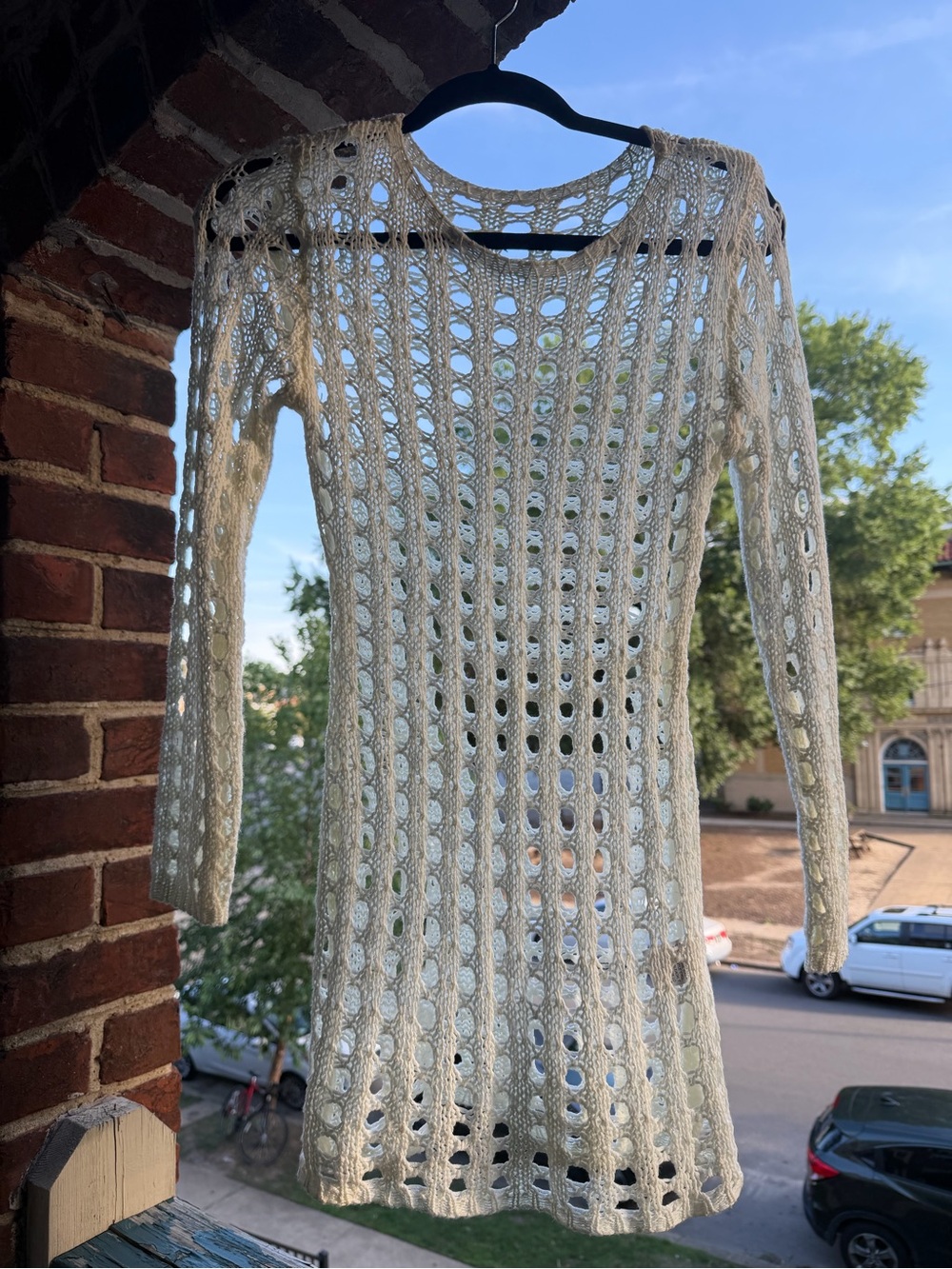 Cream Open Knit Long Sleeve Dress